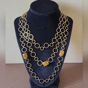 Elegant Gold & Brown Tone Layered Chain Necklace.